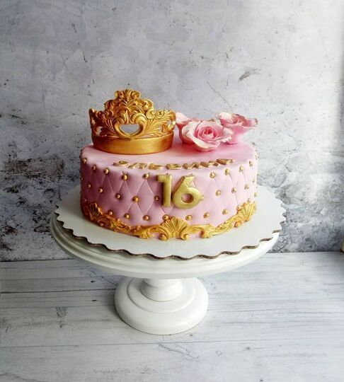 Торт розовый с золотом №142912