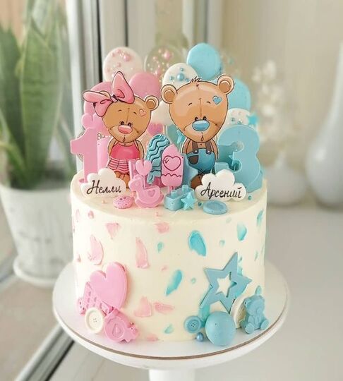 Торт двойной для мальчика и девочки с мишками №124026