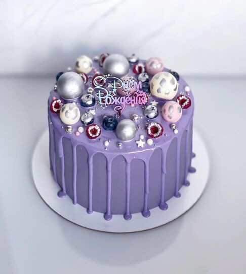 Торт фиолетовый с ягодами на день рождения №179111
