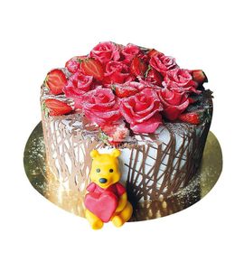 Торт Пух с сердечком и розами