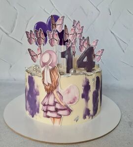 Торт фиолетовый с бабочками №178902