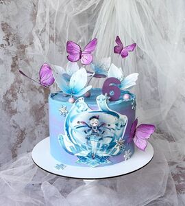 Торт фиолетовый с бабочками №178906