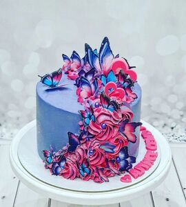 Торт фиолетовый с бабочками №178907