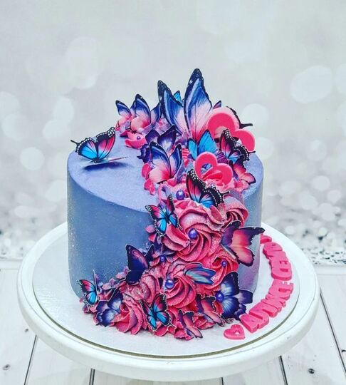 Торт фиолетовый с бабочками для дочки №178907