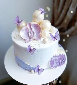 Торт фиолетовый с бабочками и орхидеями №178919