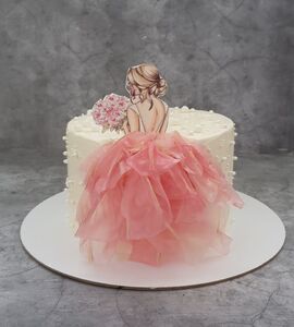 Торт с девочкой в платье нежный №143322