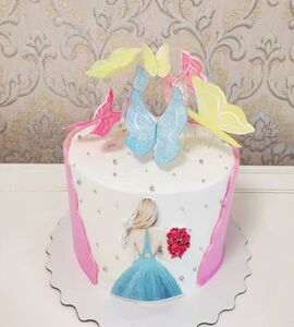 Торт с девочкой в платье и бабочками №143333