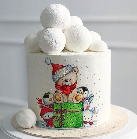 Торт со снежными шарами и картинкой
