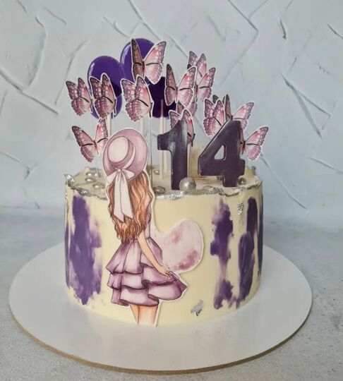 Торт фиолетово-голубой на 14 лет дочке №178604