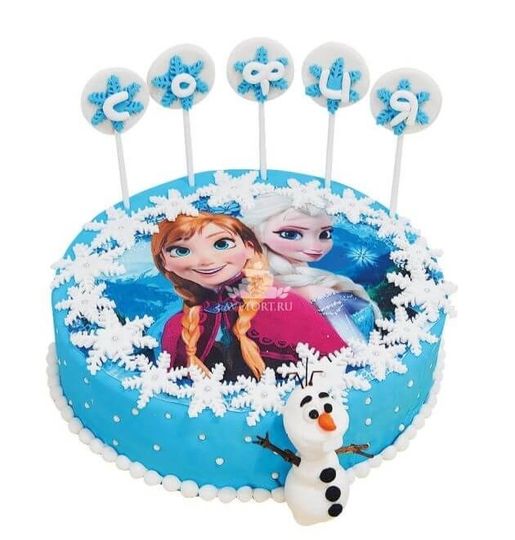Торт новогодний с картинкой Эльзой и Анны
