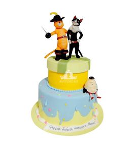 Торт Кот в сапогах и черная кошка