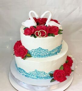 Торт двухъярусный с цветами №134002