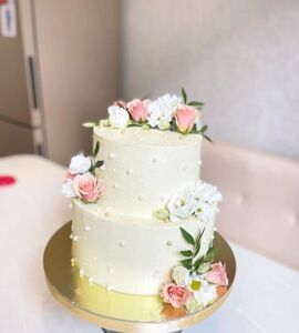 Торт двухъярусный с цветами №134003