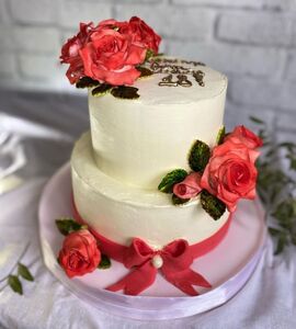 Торт двухъярусный с цветами №134017