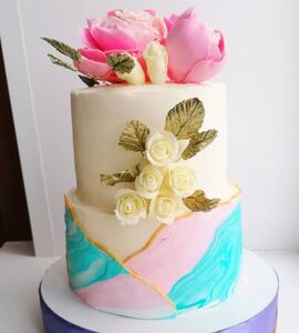 Торт двухъярусный с цветами №134021