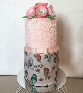Торт двухъярусный с цветами №134031