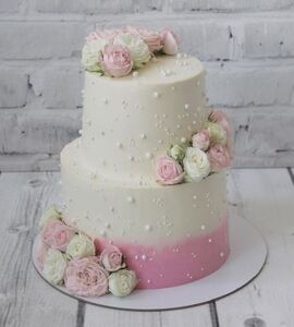 Торт свадебный двухъярусный с цветами №144001