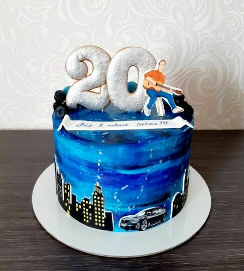 Торт на 20 лет парню синий №474604