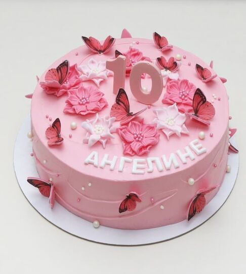 Торт с бабочками для девочки Ангелины на 10 лет №127620