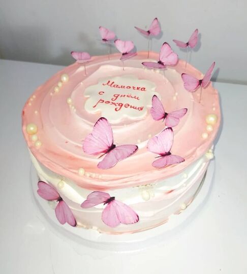 Торт с бабочками для девочки сливочный №127640