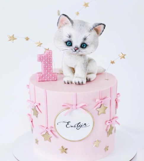 Торт на 1 годик милый котик №211791