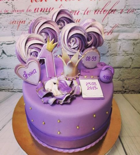 Торт на 1 годик фиолетовый №211838
