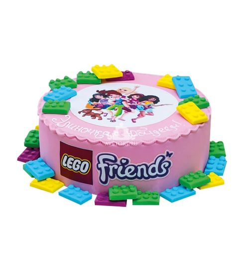 Торт Лего френдс с фото и кубиками