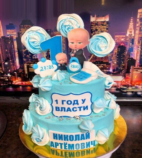 Торт на год мальчику двухъярусный №133833