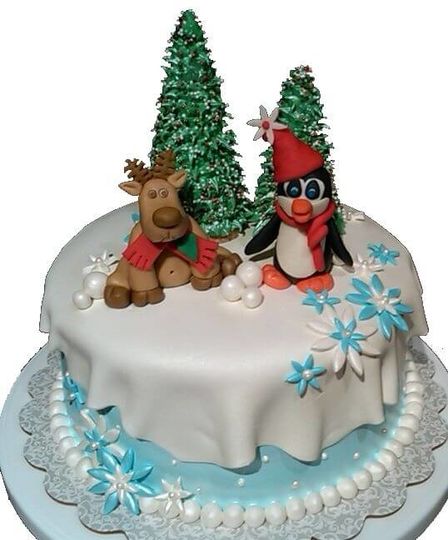 Торт с оленем и пингвином